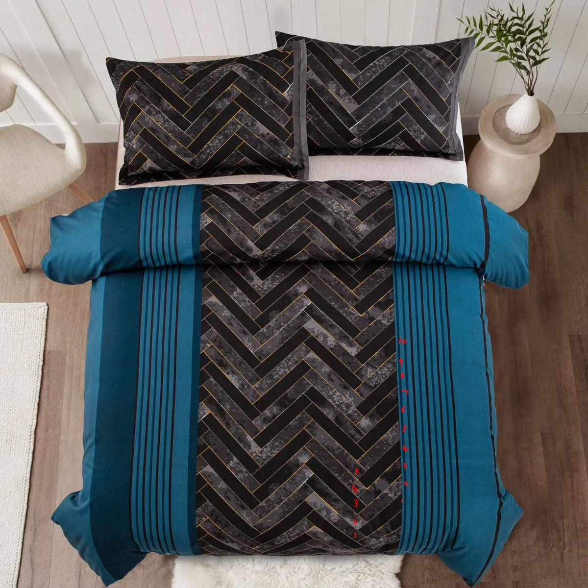 Marble Teal Nero Chevron Luxe Quilt / Doona / Duvet Cover set