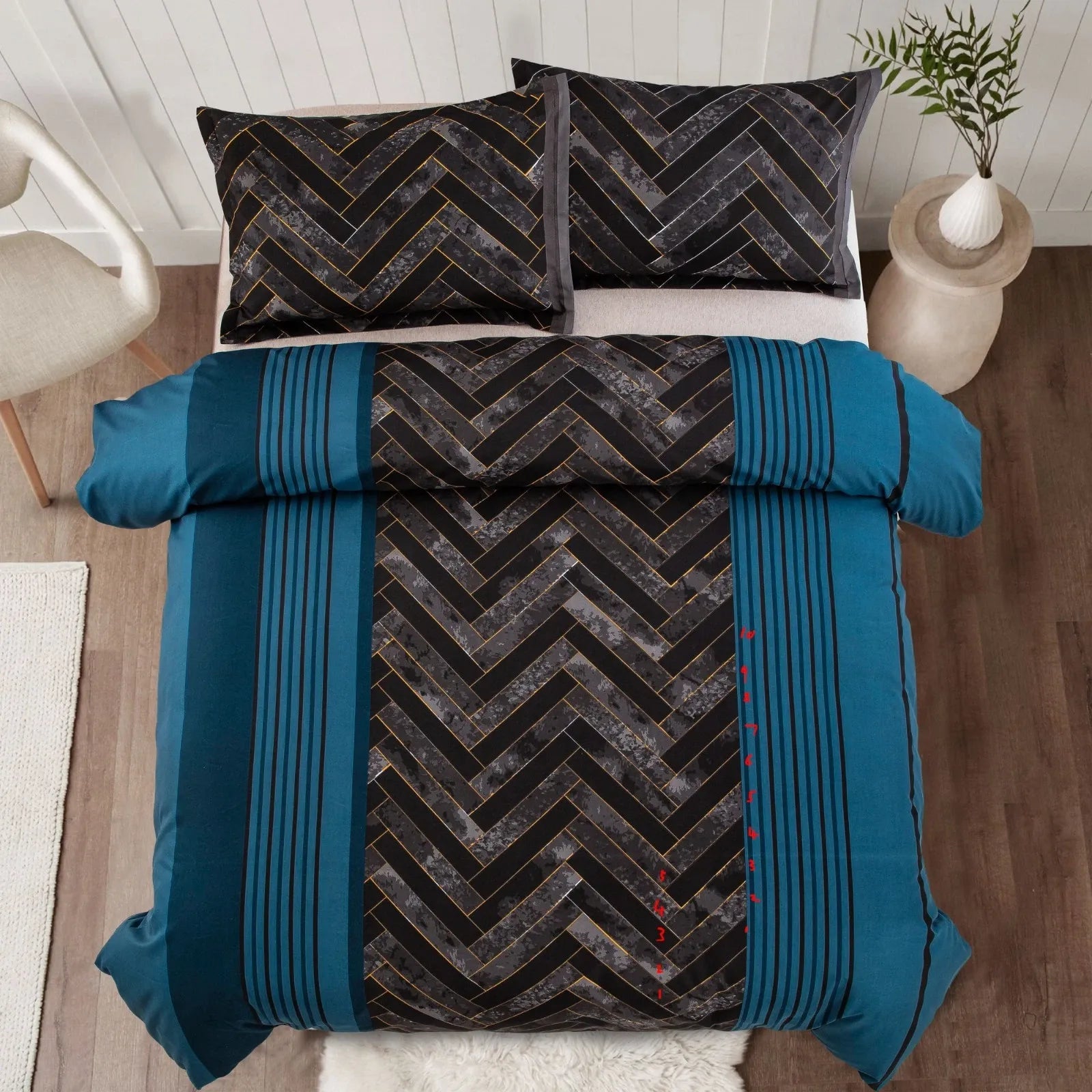 Marble Teal Nero Chevron Luxe Quilt / Doona / Duvet Cover set