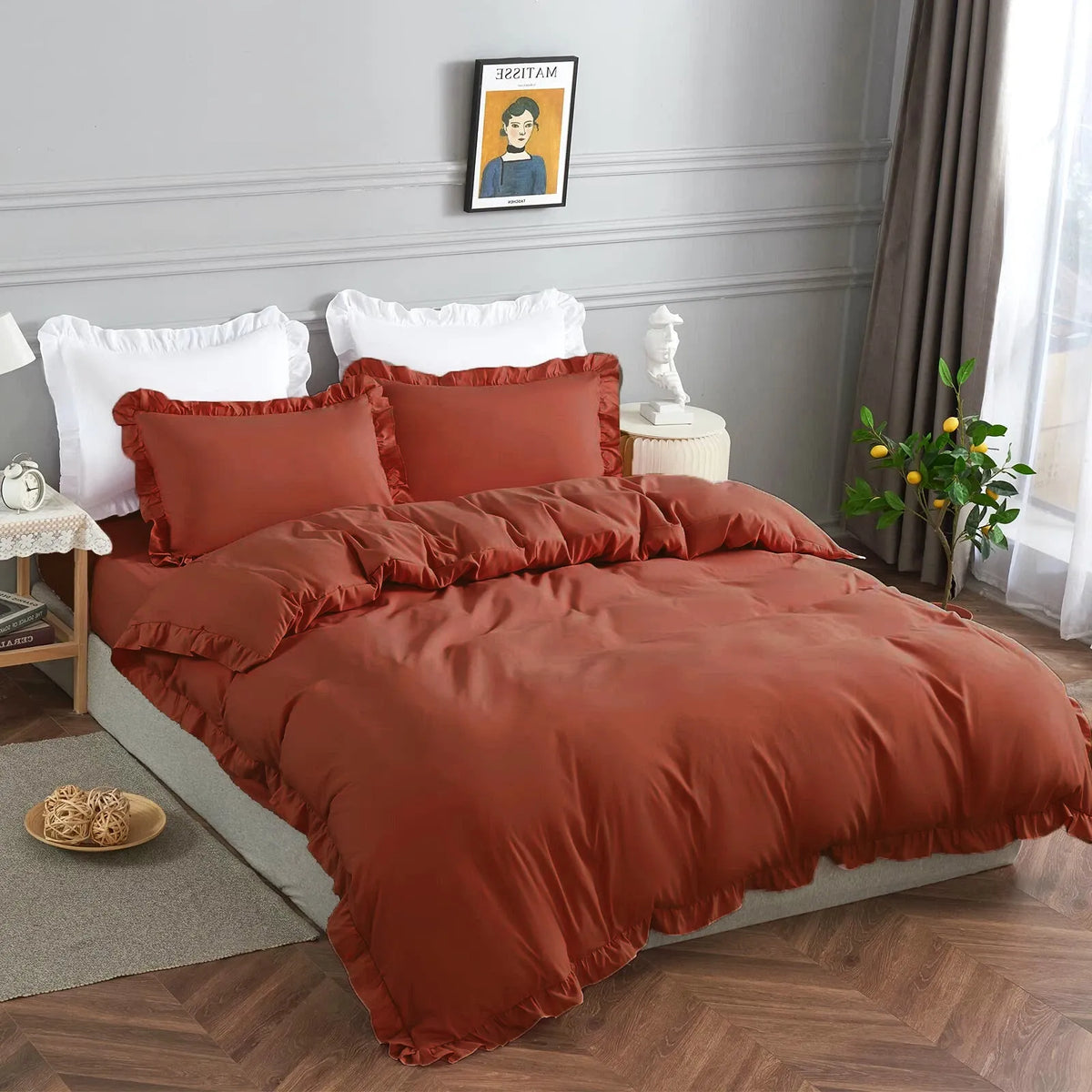 Ruffled Edge Bordeaux Serenity Quilt / Doona / Duvet Cover set