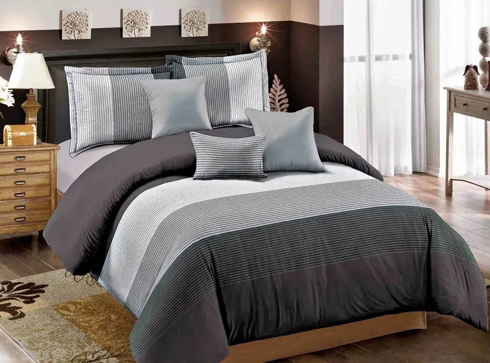 Gray Striped Cannes Gallery Quilt / Doona / Duvet Cover set