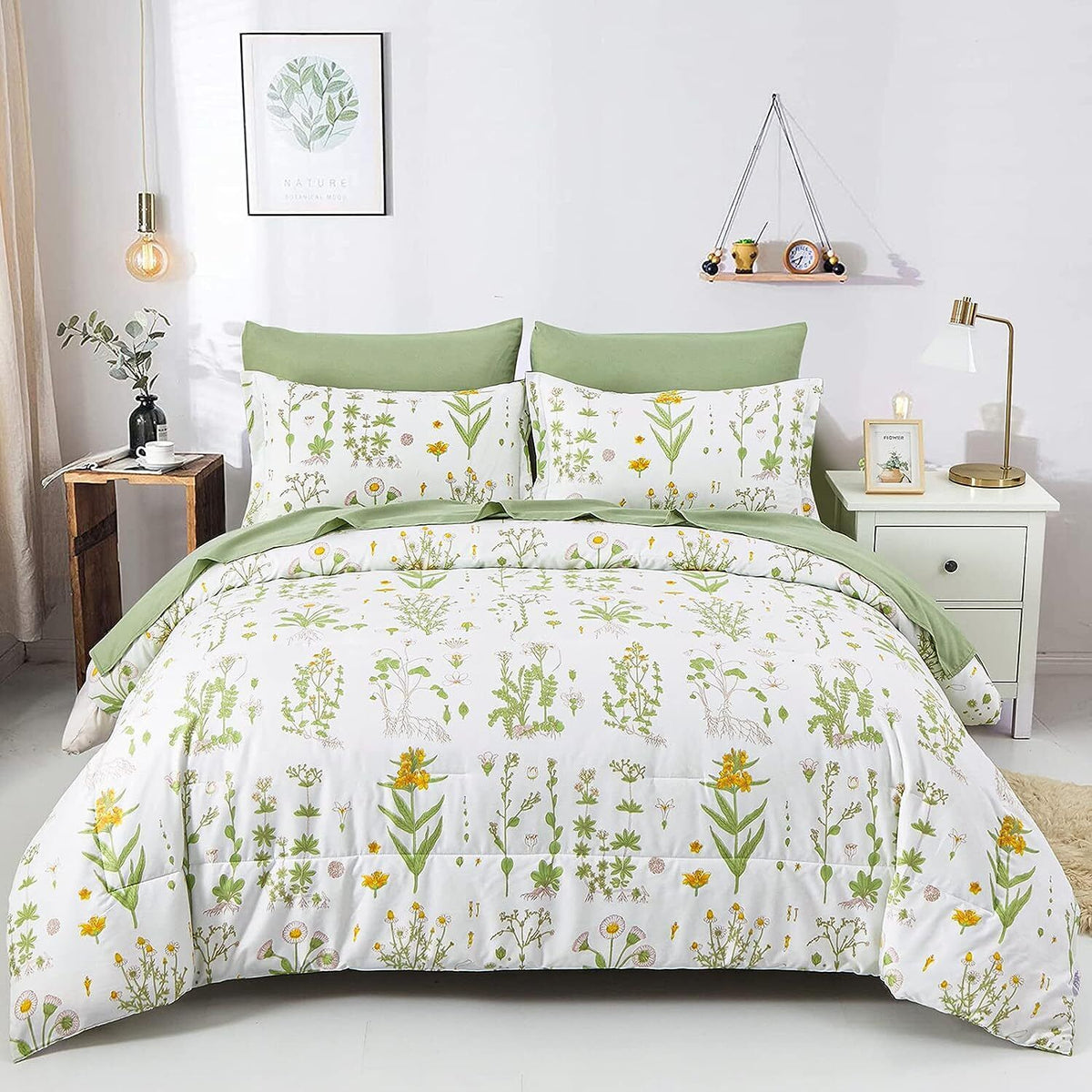 Vintage Delicate green bloom 3 Pc Comforter & Pillow Cover Set