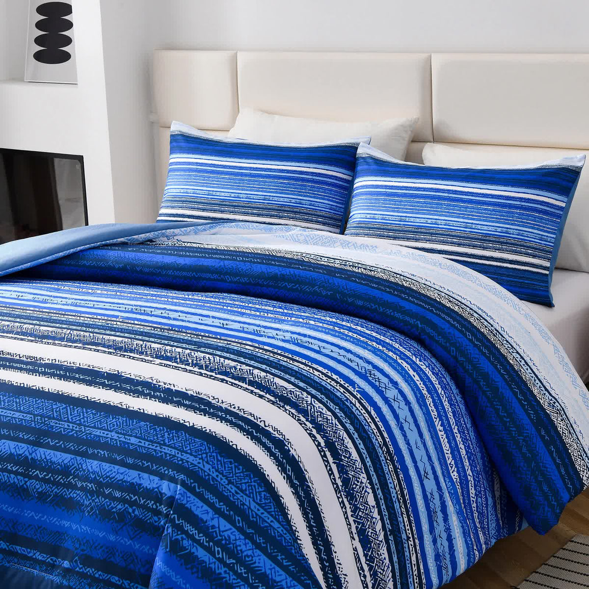 Nordic Calm stripes Blue 3‑Piece Comforter Set – Scandi Chic Vibes