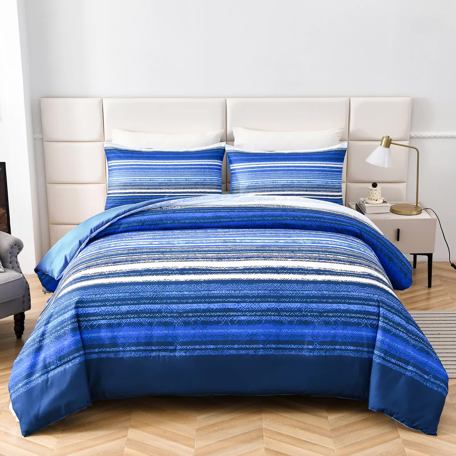 Nordic Calm stripes Blue 3‑Piece Comforter Set – Scandi Chic Vibes