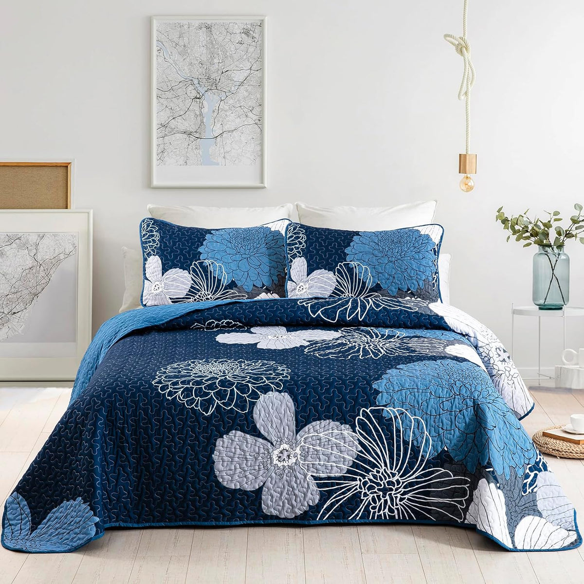 Frosted Magnolia Chic blue 3 Pc Comforter &amp; Pillow Cover Set KING