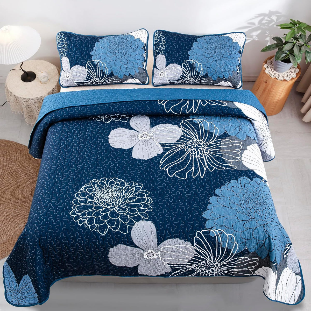 Frosted Magnolia Chic blue 3 Pc Comforter & Pillow Cover Set KING