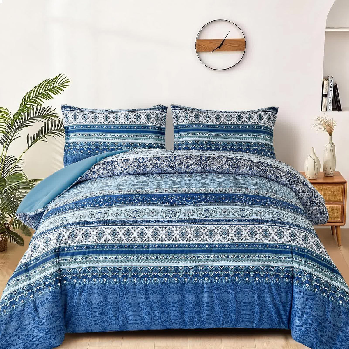 Boho Vibes blue Bedding Set – 3‑Piece Comforter &amp; Pillow Covers