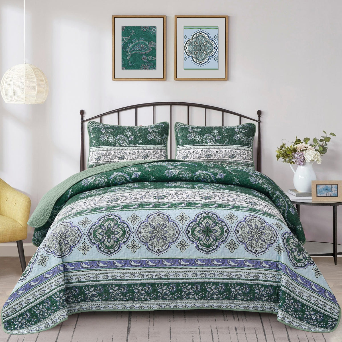 Breezy Tropical green Cozy 3 Pc Bedspread &amp; Pillow Cover Set