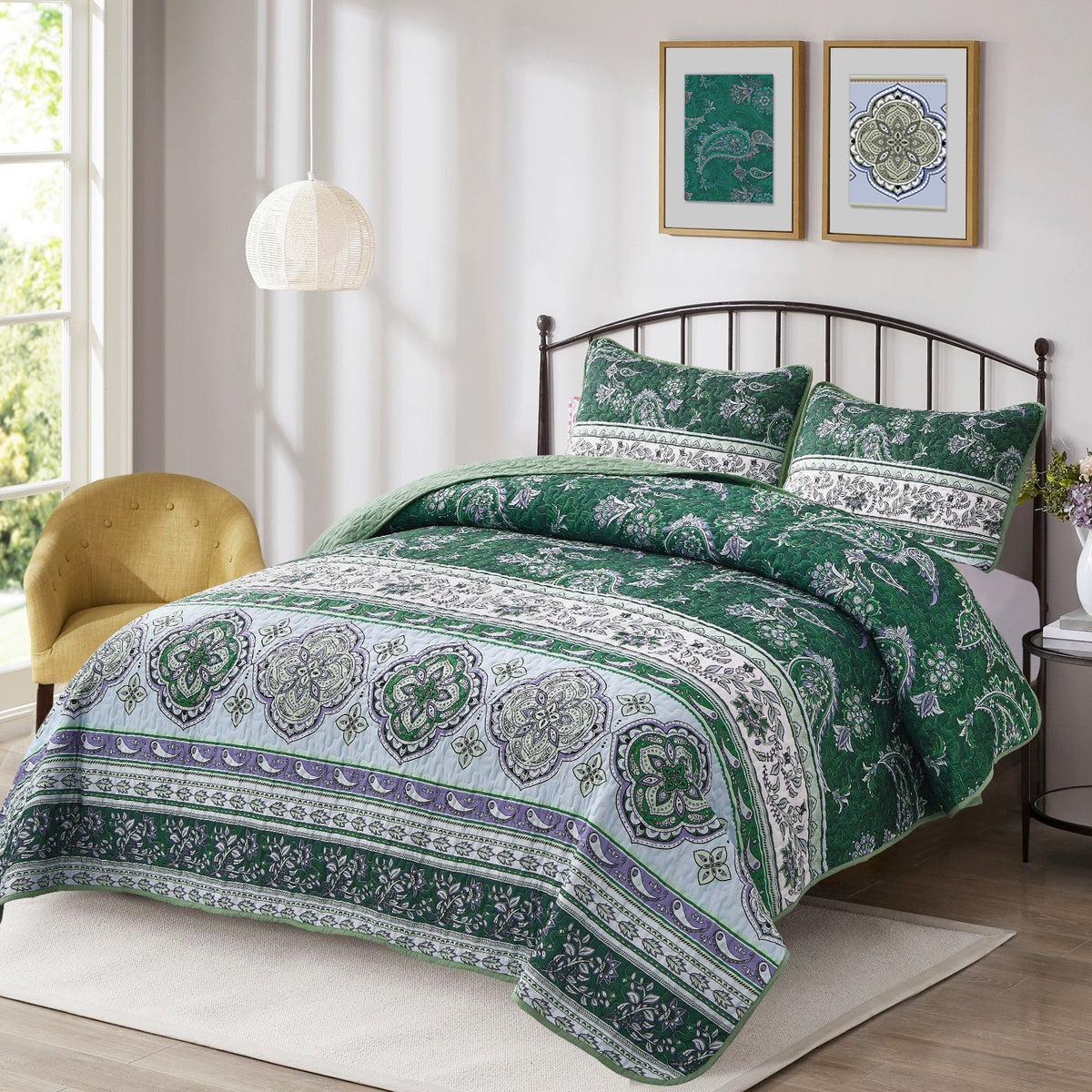 Breezy Tropical green Cozy 3 Pc Bedspread & Pillow Cover Set