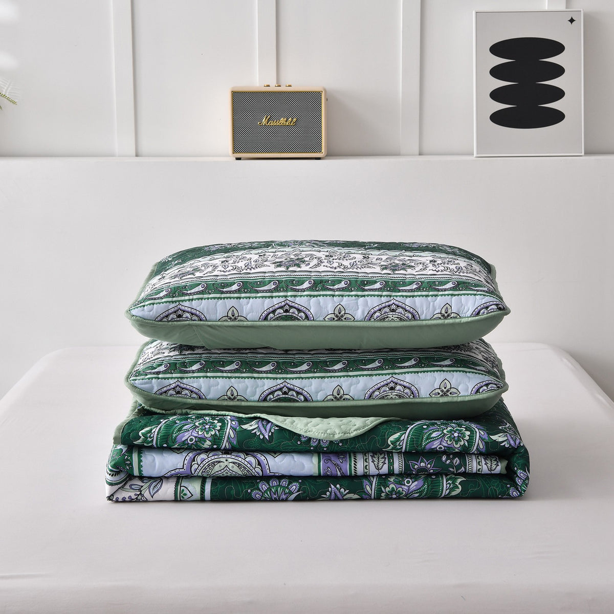 Breezy Tropical green Cozy 3 Pc Bedspread & Pillow Cover Set