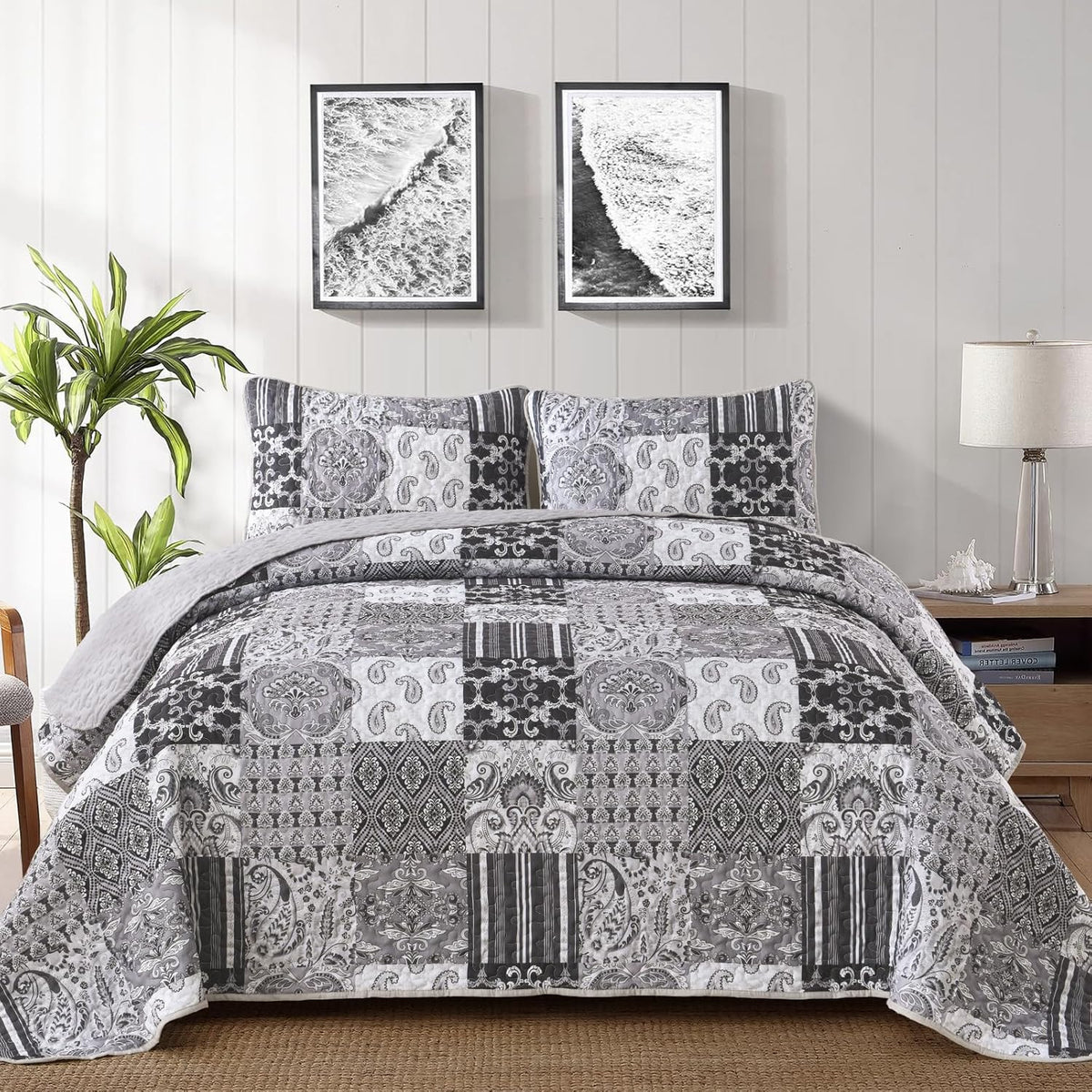 Autumn Maple Leaf Grey Cozy 3 Pc Bedspread &amp; Pillow Cover Set