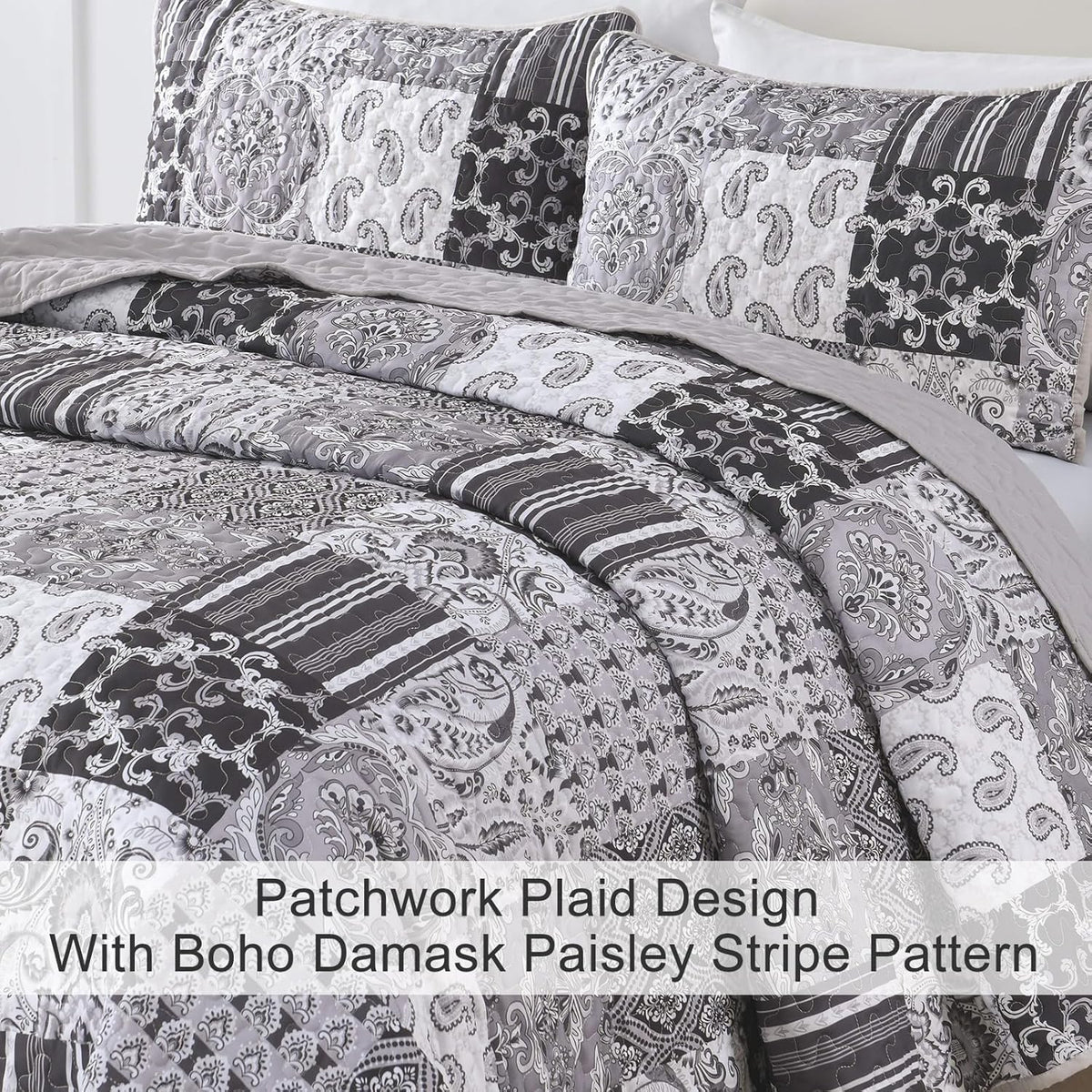 Autumn Maple Leaf Grey Cozy 3 Pc Bedspread & Pillow Cover Set