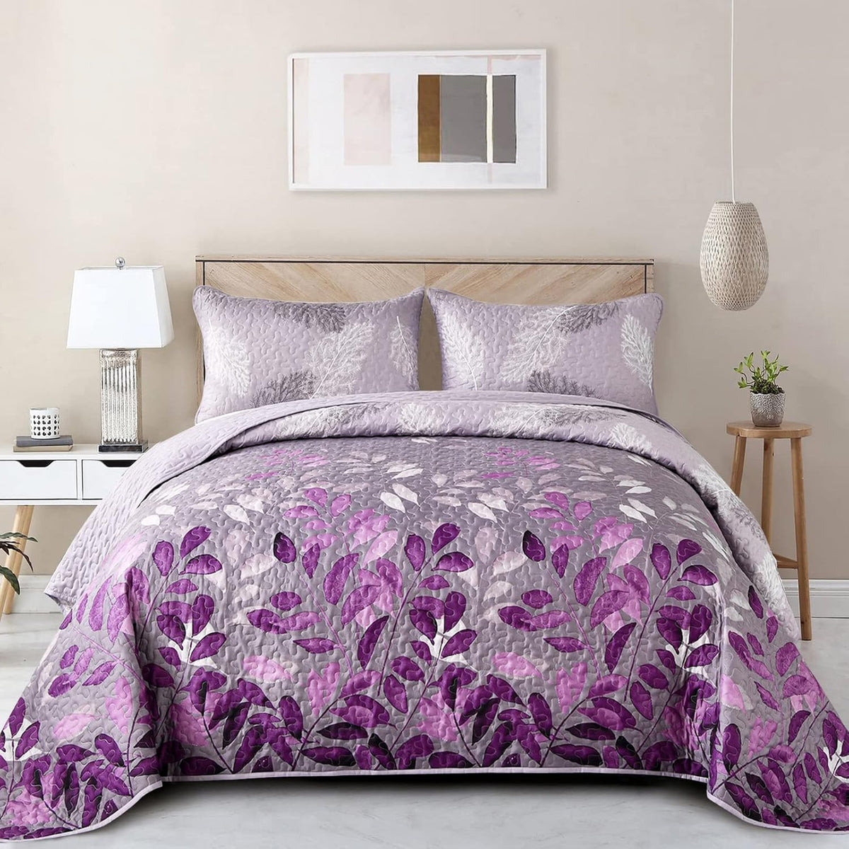 Luxurious Orchid patchwork Plaid 3 Pc Bedspread &amp; Pillow Cover Set