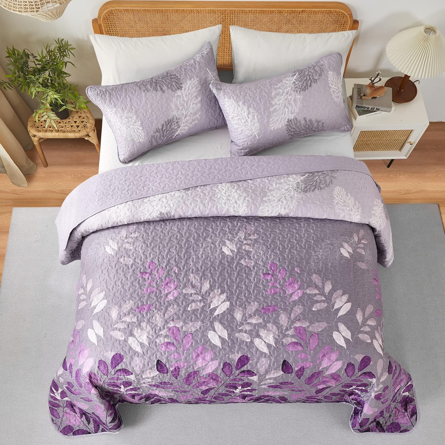 Luxurious Orchid patchwork Plaid 3 Pc Bedspread & Pillow Cover Set