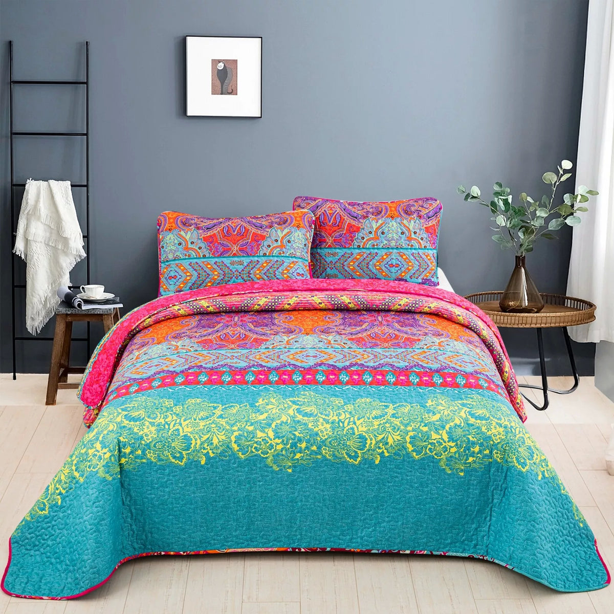 Colorful Quilted bedspread and pillowcovers set: Add a Splash of Color