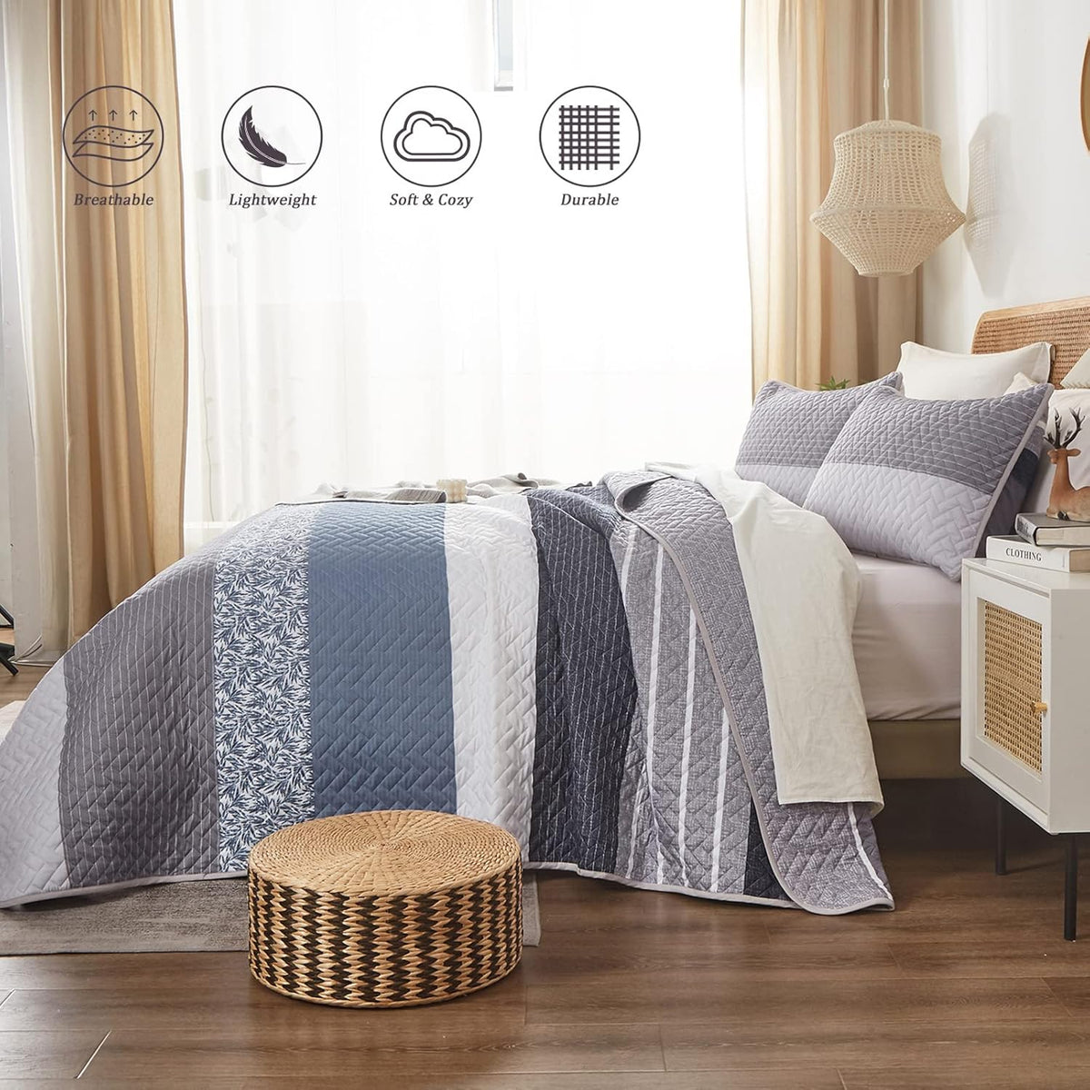 Ornate Quilted Bedspread and Pillowcases Set: Beautifully Crafted for Luxury - Queen size