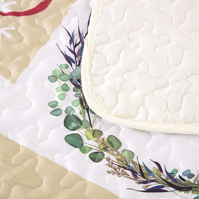 Festive Christmas Red & Green Queen Bedspread Set