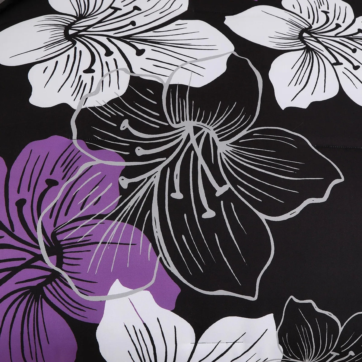 Black Purple Hibiscus Bloom Comforter Quilted Doona Set