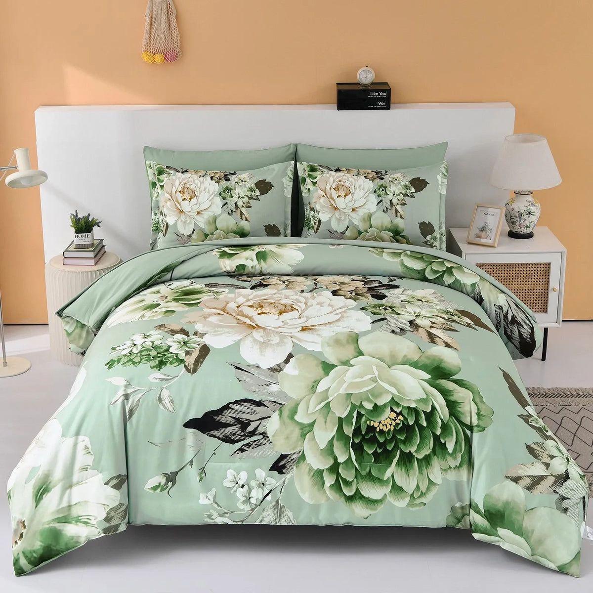 Sage Green Peony Botanica Comforter Quilted Doona Set