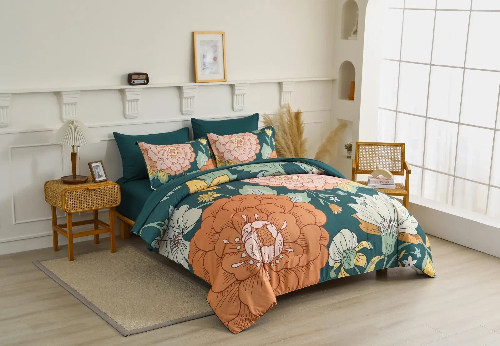Teal Terracotta Dahlia Bloom Comforter Quilted Doona Set