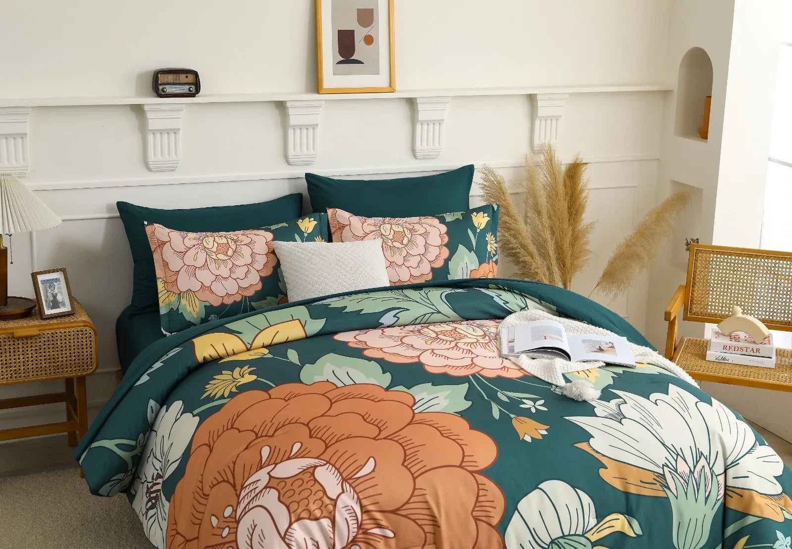 Teal Terracotta Dahlia Bloom Comforter Quilted Doona Set