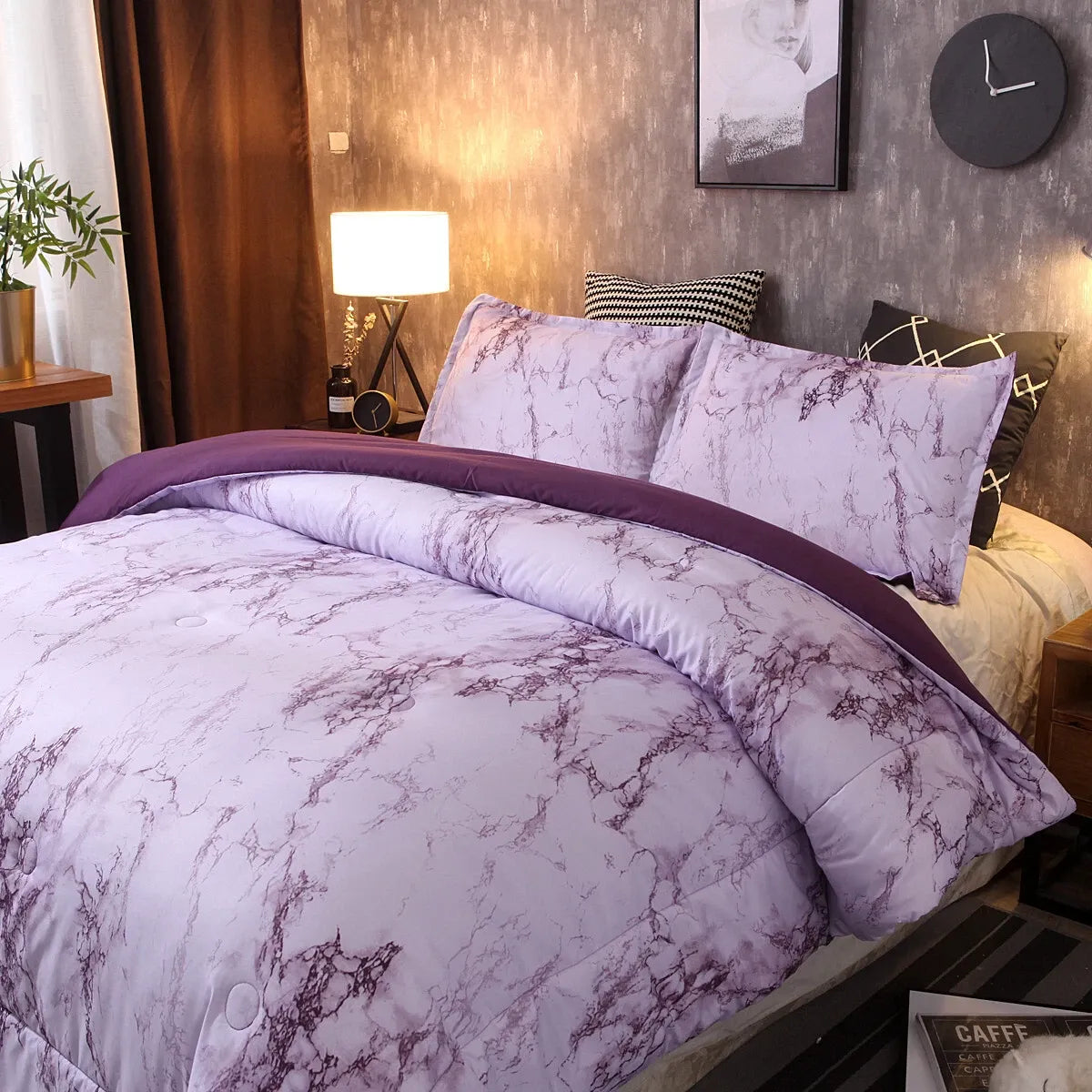Purple Marble Whisper Comforter Quilted Doona Set