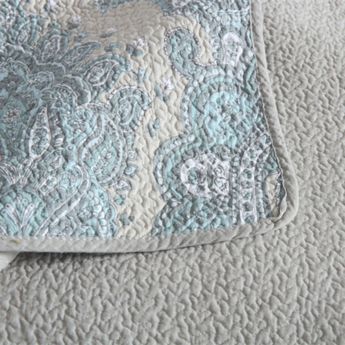100% Cotton Blue Silver Damask Bloom Coverlet Bedspread Set
