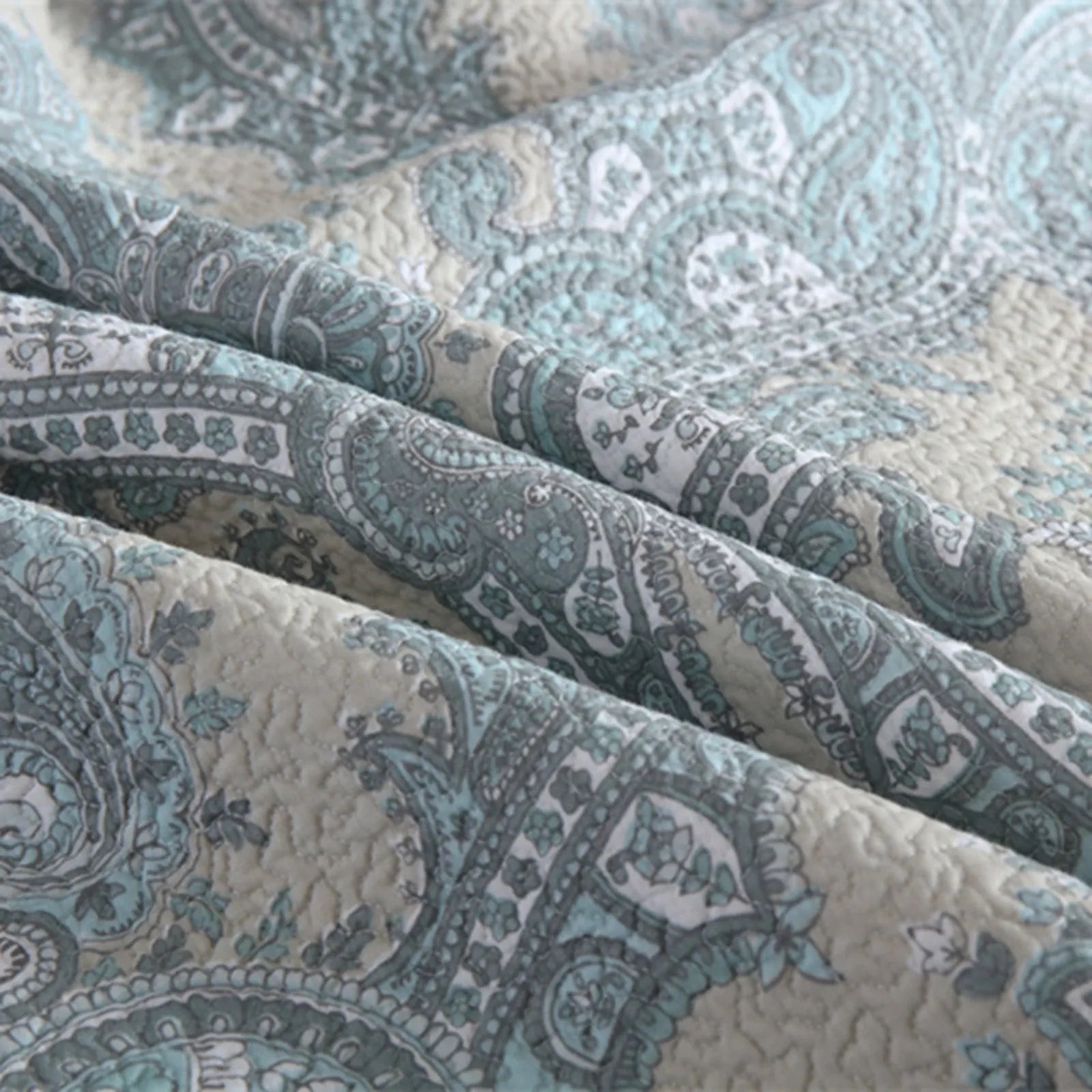 100% Cotton Blue Silver Damask Bloom Coverlet Bedspread Set