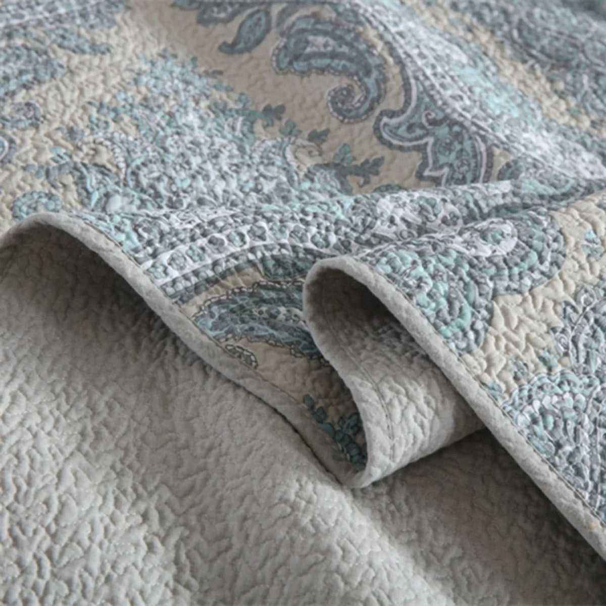 100% Cotton Blue Silver Damask Bloom Coverlet Bedspread Set