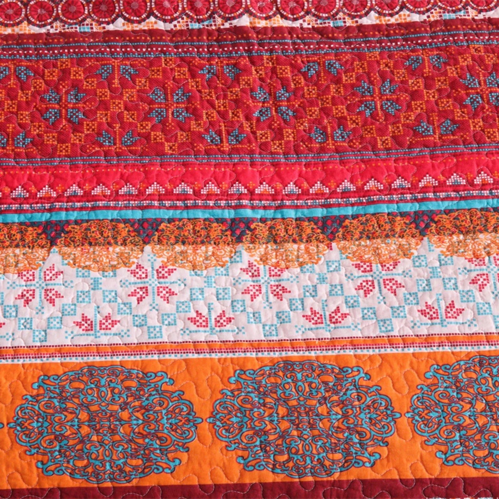 100% Cotton Rust Sapphire Boho Floral Coverlet Bedspread Set