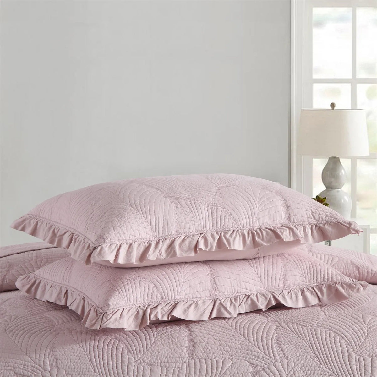 100% Cotton Embossed Blush Rose Coverlet Bedspread Set