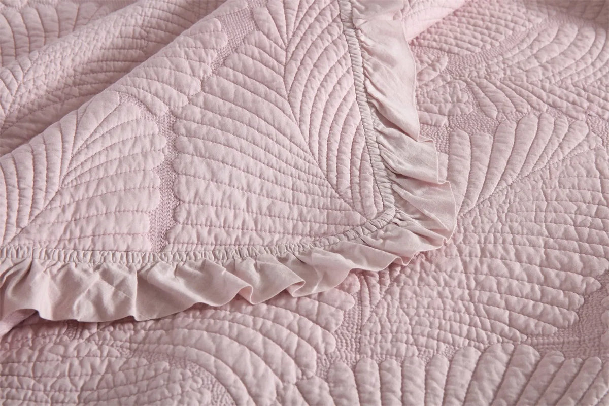 100% Cotton Embossed Blush Rose Coverlet Bedspread Set