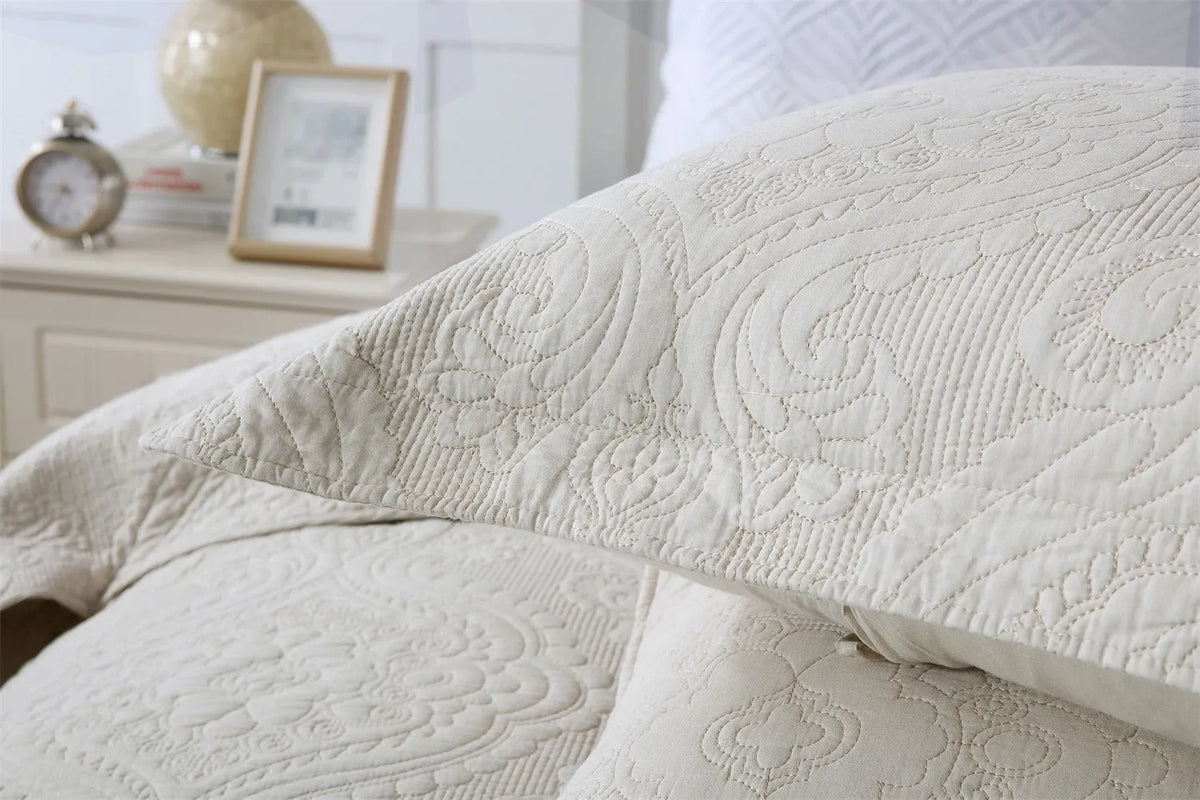 100% Cotton Embossed Ivory Floral Grace Coverlet Bedspread Set