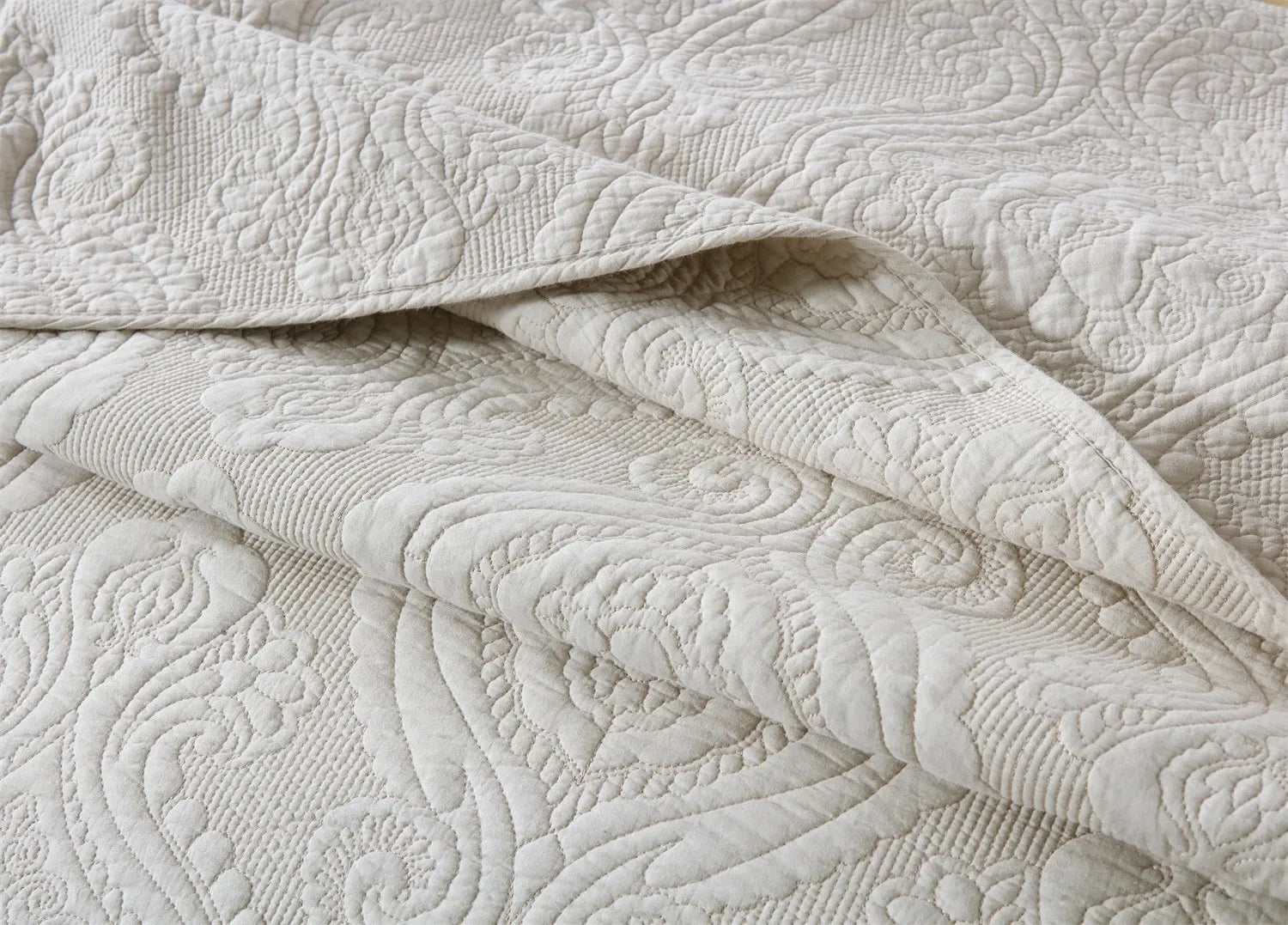 100% Cotton Embossed Ivory Floral Grace Coverlet Bedspread Set
