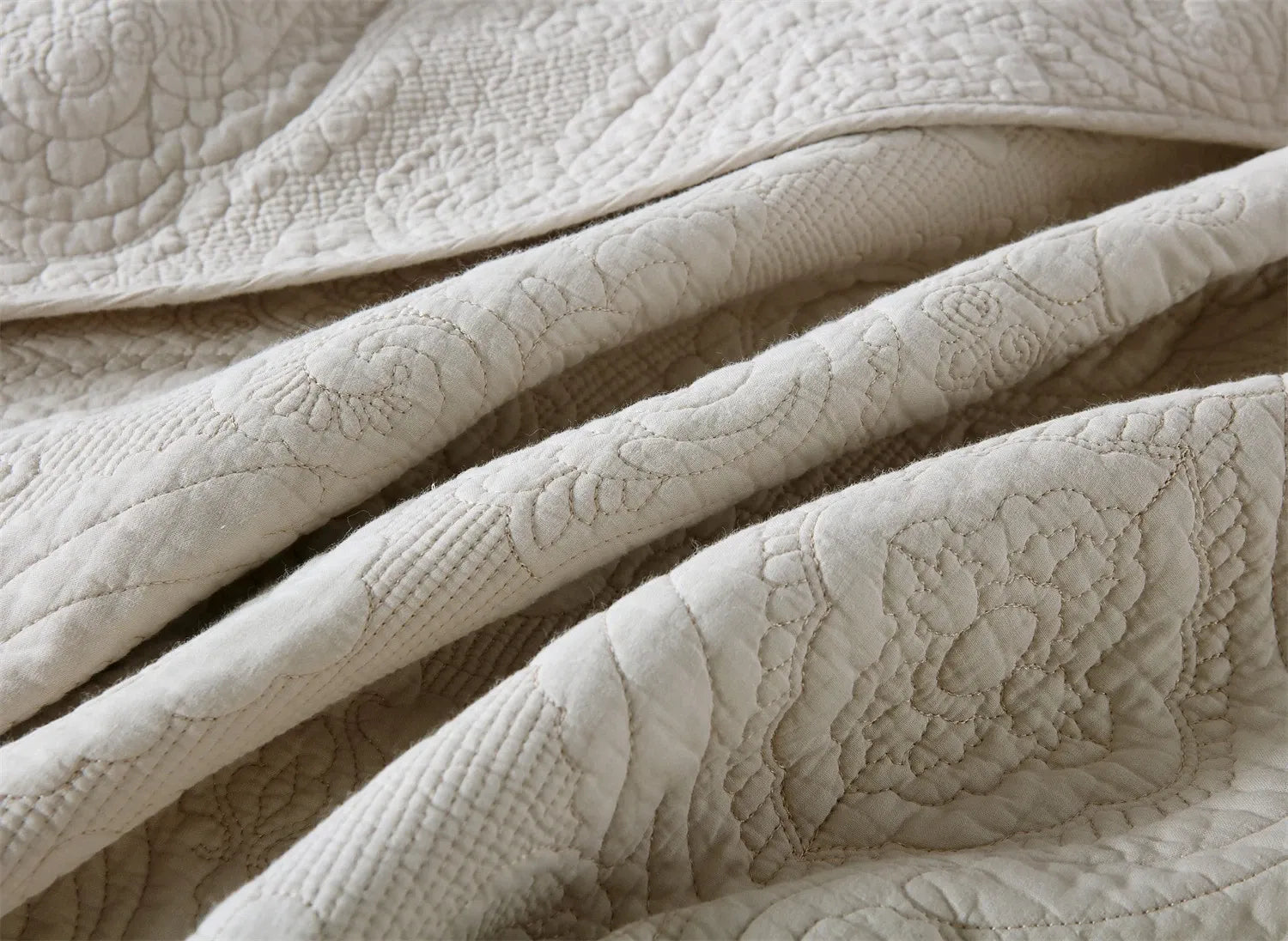 100% Cotton Embossed Ivory Floral Grace Coverlet Bedspread Set