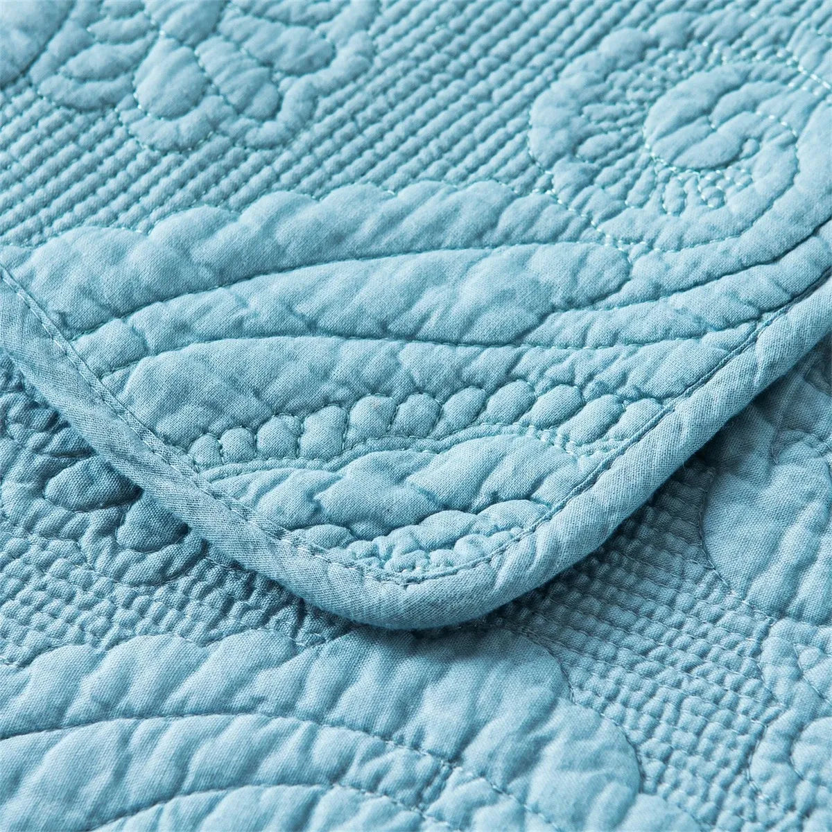 100% Cotton Embossed Sky Blue Bloom Coverlet Bedspread Set