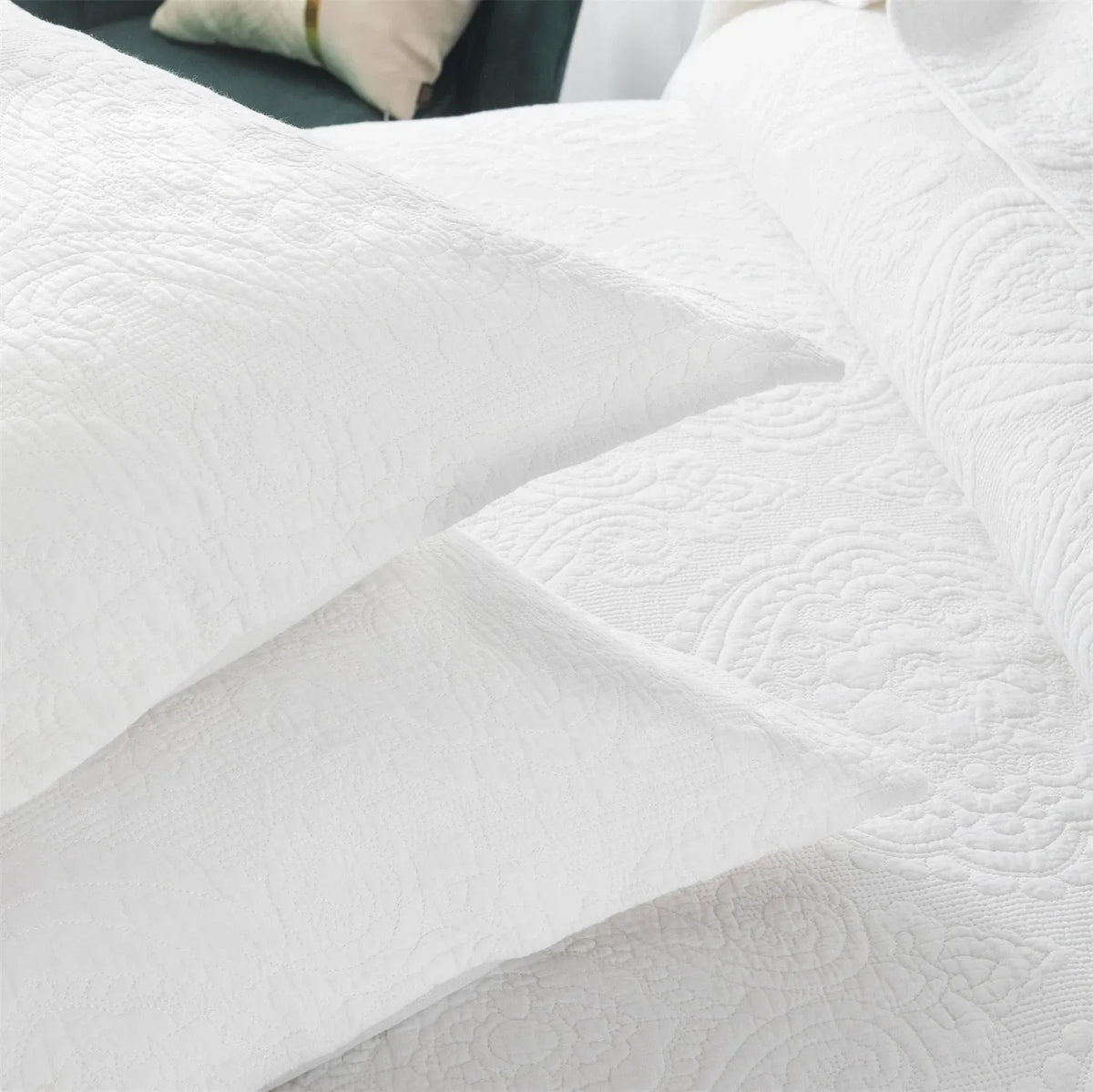 100% Cotton Embossed White Opal Coverlet Bedspread Set