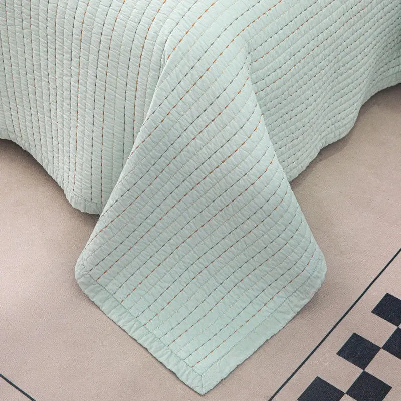 100% Cotton Embossed Mint Stripe Elysian Coverlet Bedspread Set