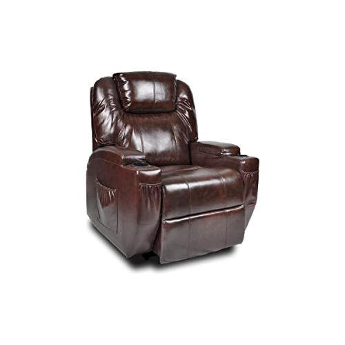 Recliner Lift Heat Massage Armchair Sofa Leather 2 Motor Chair Brown