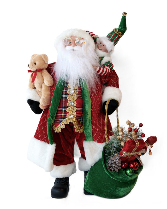 LUXURY SANTA WITH BEAR &amp; ELF 61CM