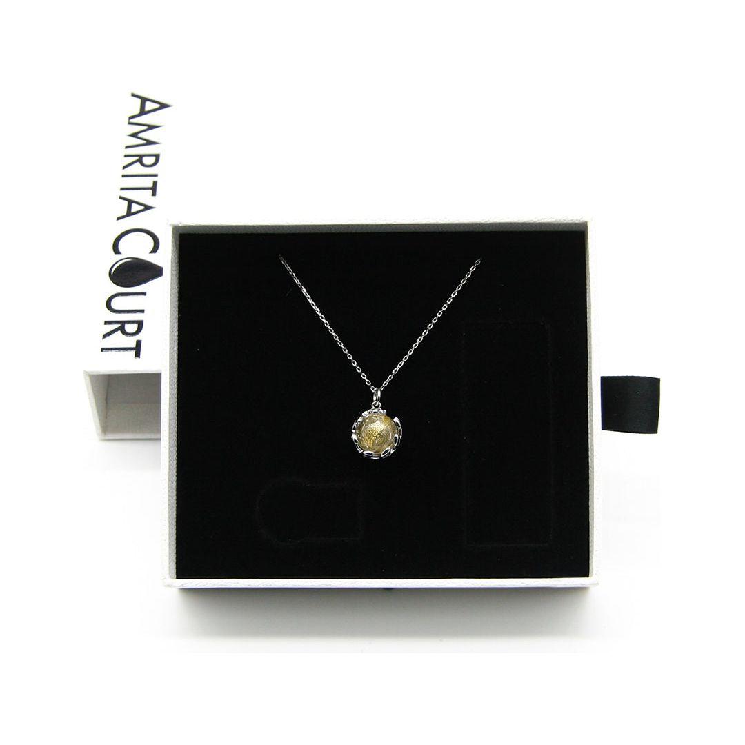 Gift Gox - Aroma Necklace White Gold - Planet Stardust Crystal (Gold Clear) + Purify Oil Blend