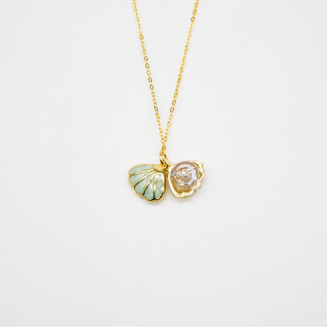 Gift Gox - Aroma Necklace 925 Silver, Gold coated - Green Shell Dreamy Lavender (Light Purple) + Purify Oil Blend