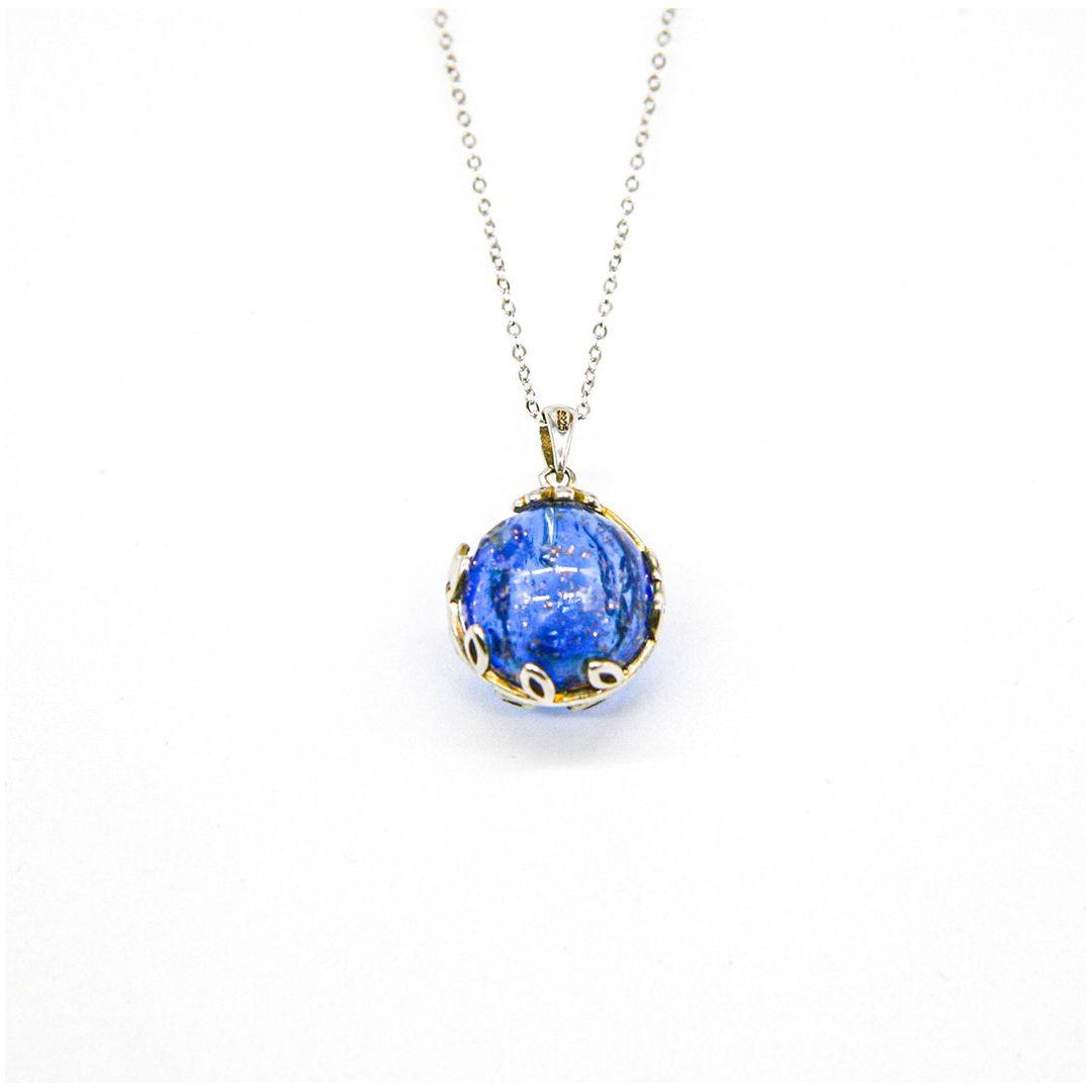 Gift Gox - Aroma Necklace White Gold - Planet Celestial Sapphire (Blue) + Purify Oil Blend
