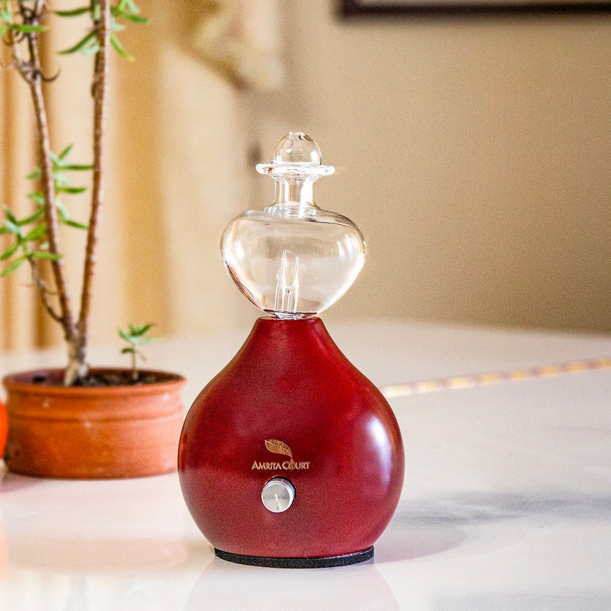 Hour Glass Eco-Friendly Nebuliser Red | Waterless Aroma Diffuser | No Plastics Pure Essential Oil Diffusing