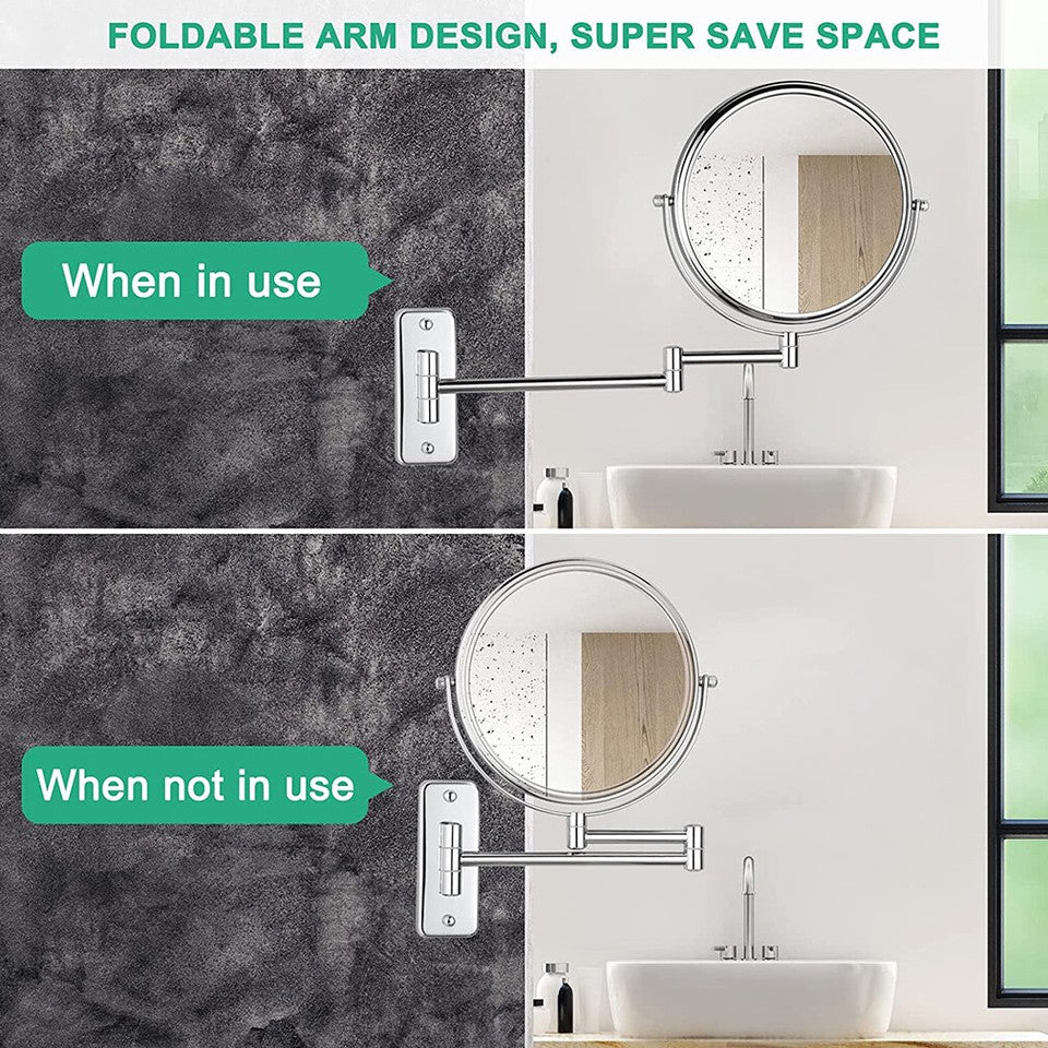 Fin Bath Mirror 1X/5X Magnification Wall Mounted Adjustable Makeup Mirror Arm Extend