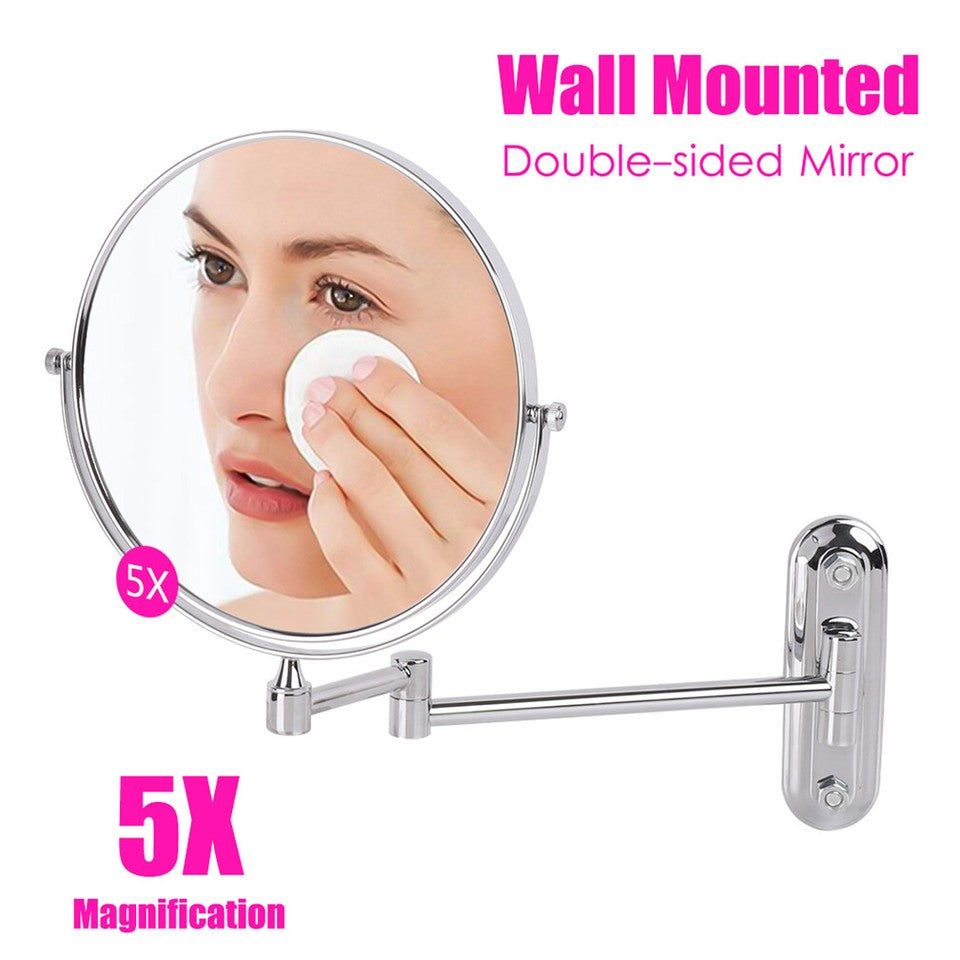 Fin Bath Mirror 1X/5X Magnification Wall Mounted Adjustable Makeup Mirror Arm Extend