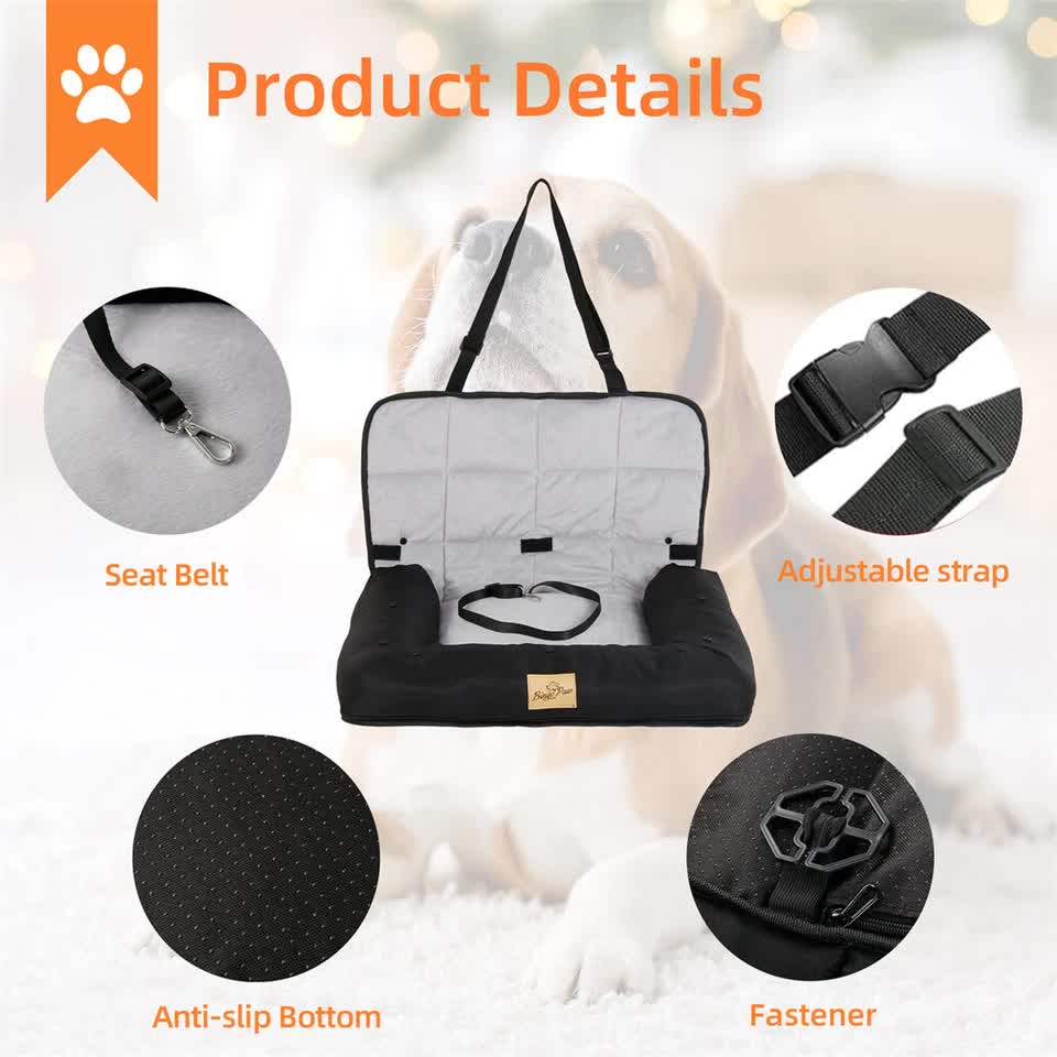 Waterproof Dog Car Seat Bed with Safety Belt