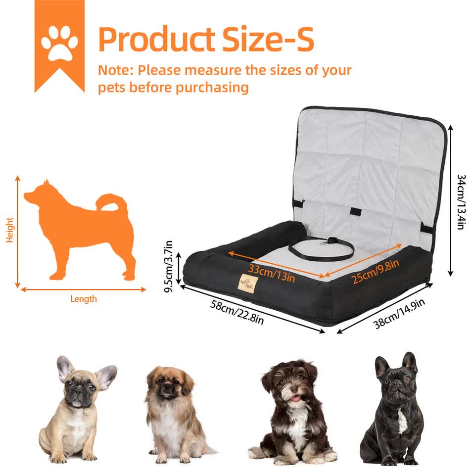 Waterproof Dog Car Seat Bed with Safety Belt