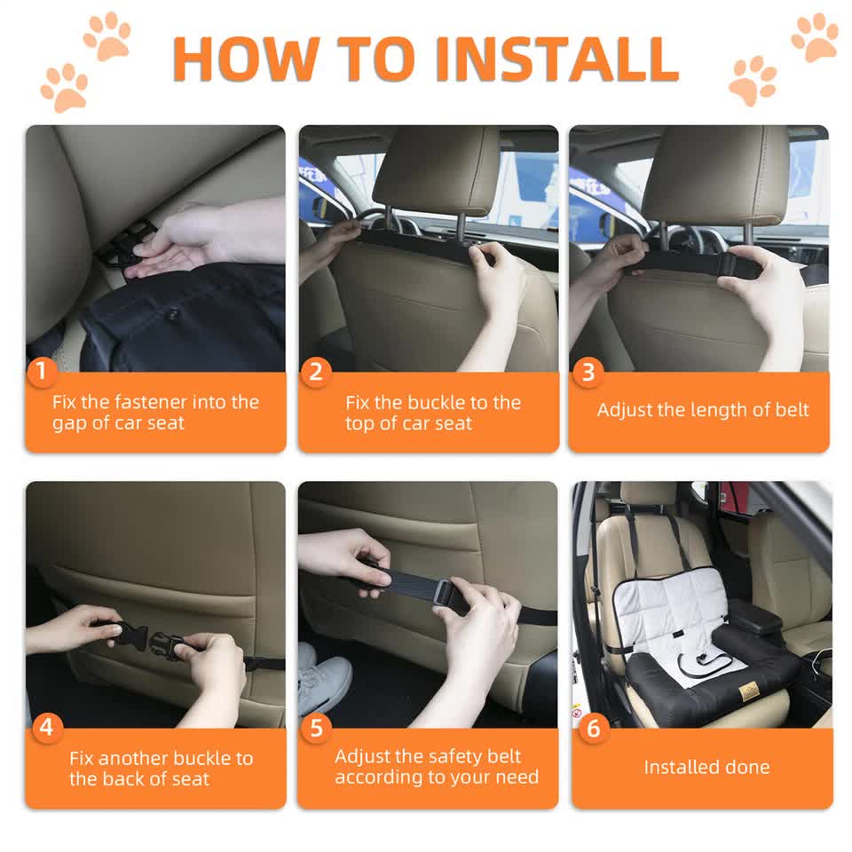Waterproof Dog Car Seat Bed with Safety Belt