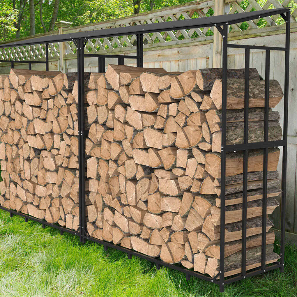 FIN Heavy Duty Firewood Log Rack Large Storage Holder Shed Rack Outdoor Garden Yard