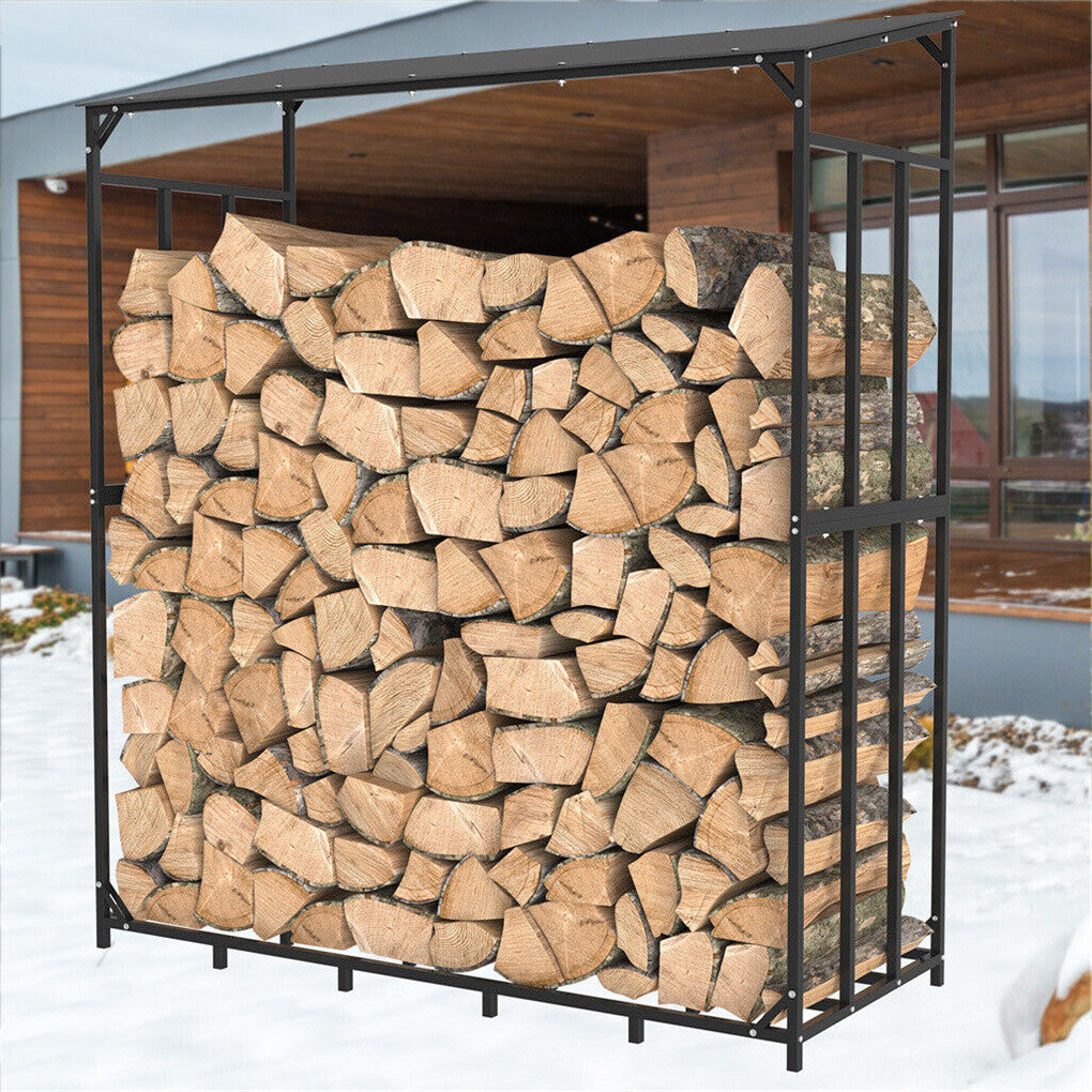 FIN Heavy Duty Firewood Log Rack Large Storage Holder Shed Rack Outdoor Garden Yard